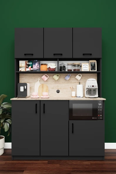 Modern Kahve Köşesi Dolabı %100 MDF Çok Amaçlı Erzak Depolama Dolabı KAHVE03  ANTRASİT - SİDON ürün görseli 1