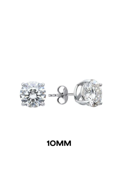 Yuvarlak Tırnaklı Zirkon Tektaş Rodyumlu Vidalı Unisex Gümüş Küpe 10mm [OYSY139] ürün görseli 1