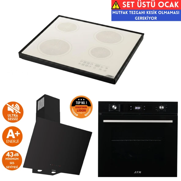 AFM Tech ve Ferre Marka A2 Sessiz Setüstü Vitro Elektrikli Siyah Ankastre Set (D077-SA+FC-06+FM7700 ürün görseli 1