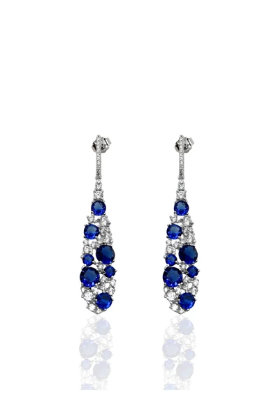 Beyaz Işıltılı Uzun Damla Form Safir Taşlı Gümüş Küpe-4.9x0.9cm ürün görseli 1