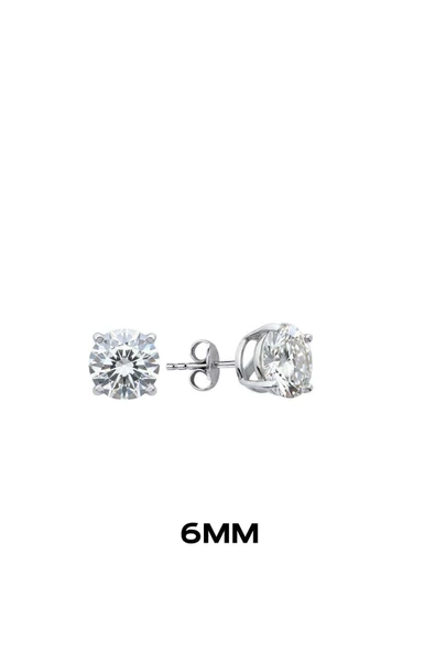 Yuvarlak Tırnaklı Zirkon Tektaş Rodyumlu Vidalı Unisex Gümüş Küpe 6mm [OYSY139] ürün görseli 1