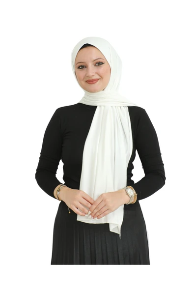 Şal Tesettür Başörtüsü Premium Kumaş Eşarp Uzun İslami Giyim Viskon  Krem ürün görseli 1