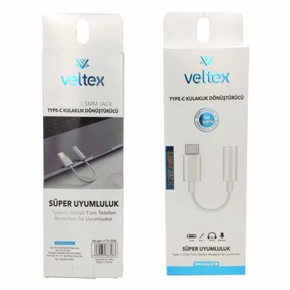 TYPE-C To 3.5mm Kulaklık Ses Çevirici Dönüştürücü Veltex VTX-506 ürün görseli 1