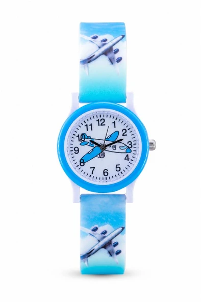 Uçak Desenli Turkuaz Kız Erkek Çocuk Kol Saati Analog Saat ST-304420 ürün görseli 1