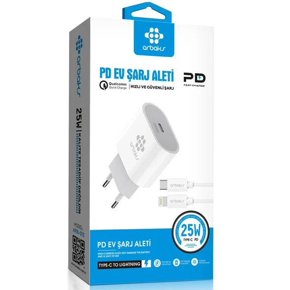 25W PD QC3 TYPE-C To İphone Şarj Aleti Arbaks ARB-013L ürün görseli 1
