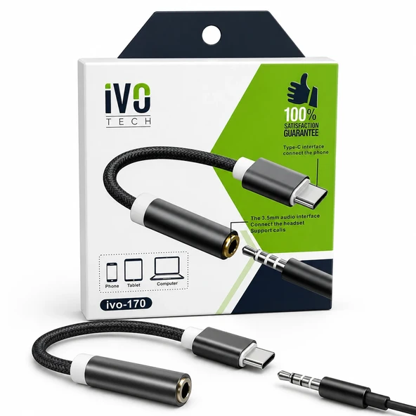 Type-C to 3.5mm Kulaklık Dönüştürücü Aux Adaptör TECH IVO-170 ürün görseli 1