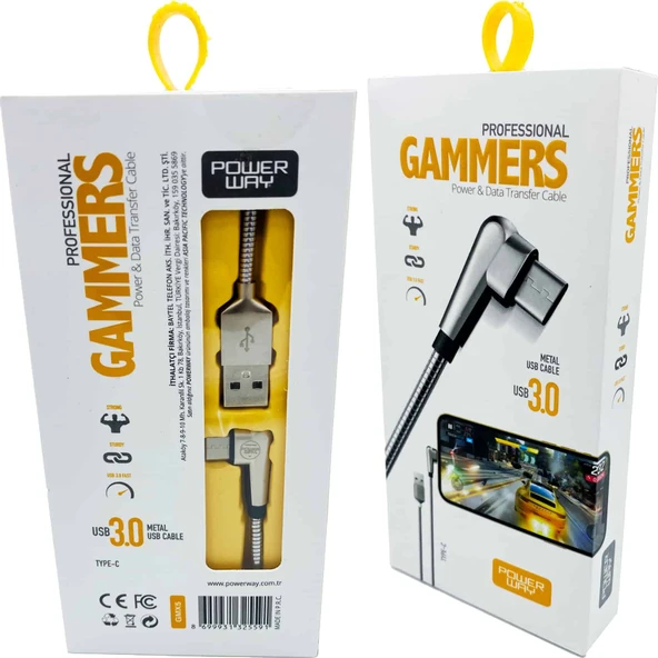 TYPE-C Metal Gamer Hızlı Şarj Kablosu PowerWay GMX5 ürün görseli 1