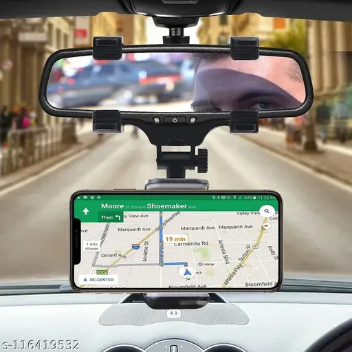Araç İçi Dikiz Aynası Telefon ve Navigasyon Tutucu (Siyah) ürün görseli 1