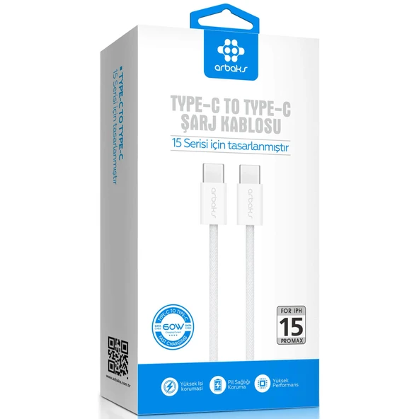60W Iphone 16 TYPE-C To TYPE-C Usb Şarj Kablosu Arbaks Arb-317 ürün görseli 1