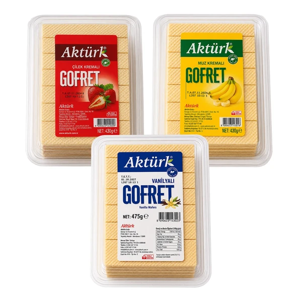 Aktürk Gofret Vanilyalı 475 gr ve Çilek ve Muz Kremalı 430 gr 3 lü Karma Paket ürün görseli 1