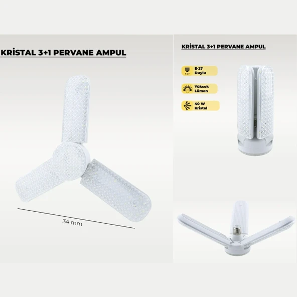 40W KIALED 3+1 Kristal Pervane Ampul - 3600 Lümen | Toptan LED Aydınlatma ürün görseli 1