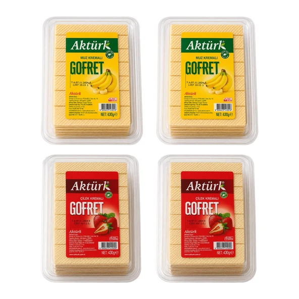 Aktürk Gofret Çilek ve Muz Kremalı 430 gr x 4 lü Karma Paket ürün görseli 1