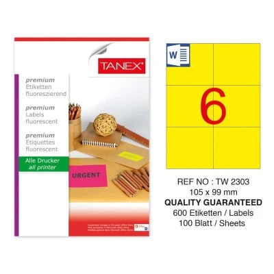 Tanex Laser Etiket 105X99 Mm Sarı 100 Lü Paket Tw-2303 ürün görseli 1