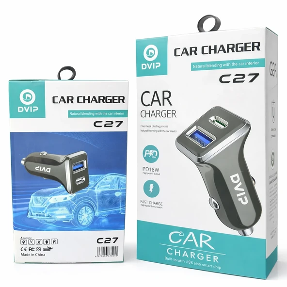 DVIP C27 Araç Şarj Cihazı PD18W + USB Hızlı Şarj (Çift Çıkışlı) ürün görseli 1
