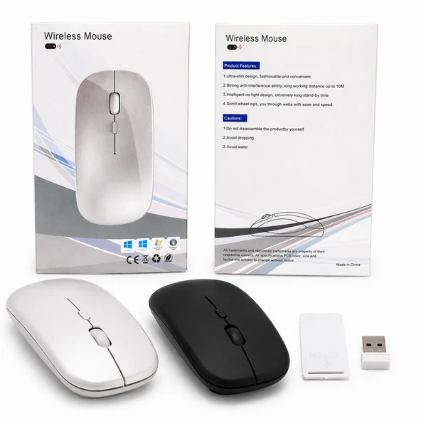 ️ Kablosuz Sessiz Mouse - Slim Tasarım USB Alıcılı (Siyah) ürün görseli 1