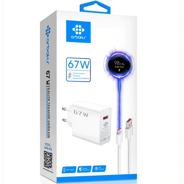 67W Type-C Turbo Hızlı Şarj Aleti - Xiaomi Uyumlu Süper Hızlı Adaptör Arbaks ARB-016 ürün görseli 1