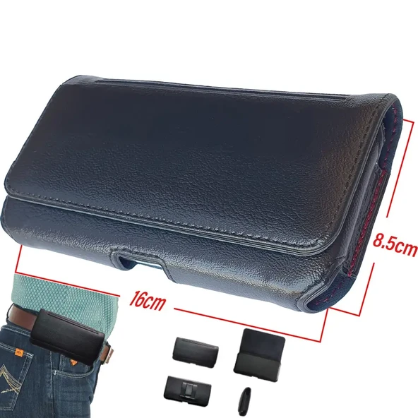 Bele Takılan Kapaklı Mıknatıslı Suni Deri Telefon Kemer Kılıfı (16 x 8.5 cm) MSK01 ürün görseli 1