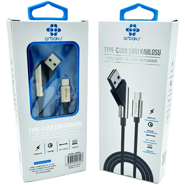 TYPE-C Metal Hızlı Şarj Ve Veri Aktarımı Arbaks ARB-602 ürün görseli 1