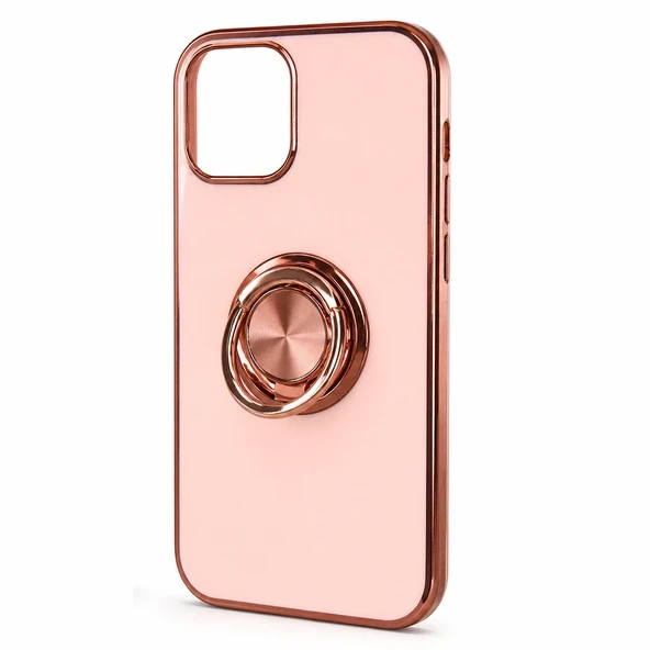 iPhone 12 Yüzüklü Nikelaj Telefon Kılıfı (Ring Stand) - Rose Gold ürün görseli 1