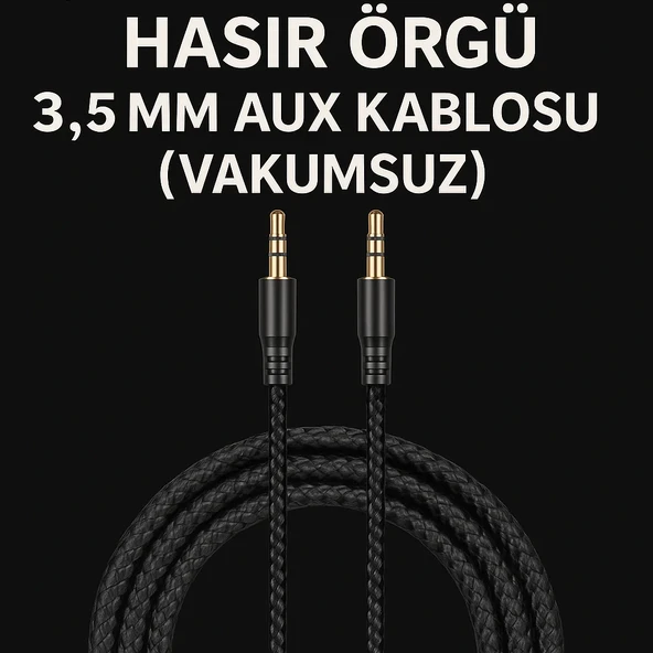 1.5 Metre Aux Kablo Hasır Örgü 3.5mm Aux Kablosu (Vakumsuz) ürün görseli 1