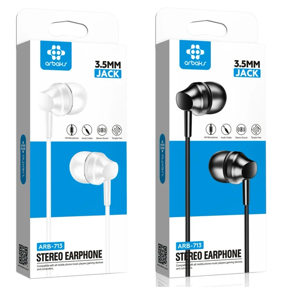3.5mm Mikrofonlu Kulaklık Arbaks ARB-713 (BEYAZ/SİYAH) ürün görseli 1