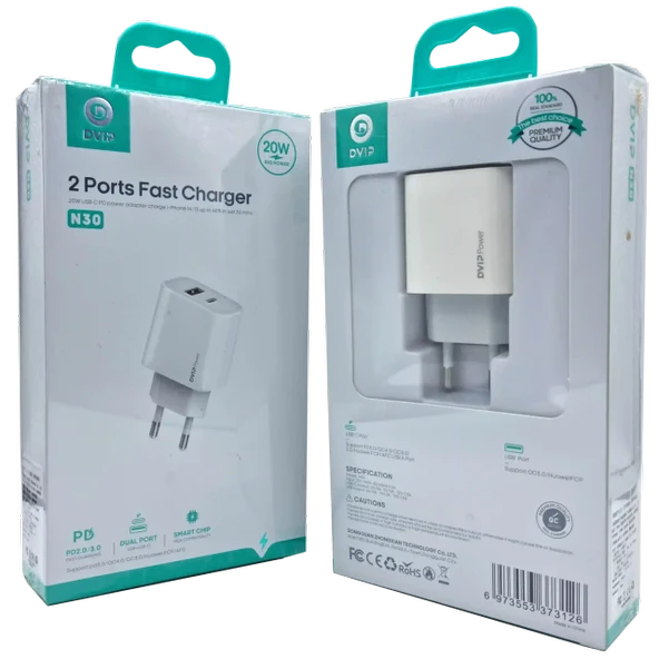 20W PD + Qc3.0 Usb Çift Girişli Şarj Başlığı DVIP N30 ürün görseli 1
