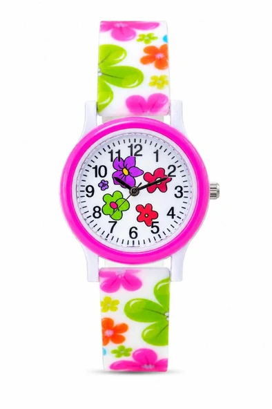 Çiçek Desenli Pembe Kız Çocuk Kol Saati Analog Saat ST-304421 ürün görseli 1