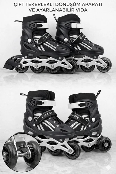MooDum Ayarlanabilir Işıklı Alıştırma Pateni - Çift Tekerlekli Dönüşebilir In-Line Skates - Pembe ürün görseli 1