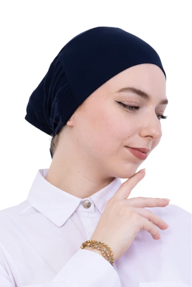 Pratik Bone Pamuklu Tesettür İç Bone, Başörtüsü İçin Hazır Viskon Şapka, Namaz Günlük Kullanım İçin  Lacivert Standart ürün görseli 1