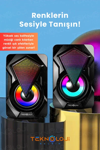 Kensa Bilgisayar Hoparlörü Led Işıklı Rgb Laptop Pc Uyumlu 1+1 Speaker ürün görseli 1