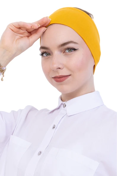 Kadın Tesettür Bandana Penye Kaymaz Hazır Şal Eşarp Altı Bone Rahat Kullanım  Sarı ürün görseli 1