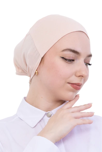 Pratik Bone Pamuklu Tesettür İç Bone, Başörtüsü İçin Hazır Viskon Şapka, Namaz Günlük Kullanım İçin  Bej Standart ürün görseli 1
