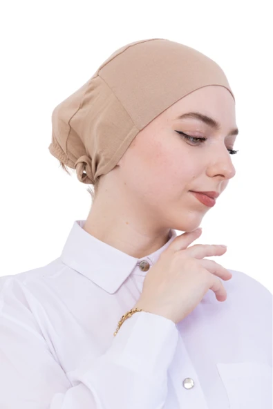 Pratik Bone Pamuklu Tesettür İç Bone, Başörtüsü İçin Hazır Viskon Şapka, Namaz Günlük Kullanım İçin  Koyu Vizon Standart ürün görseli 1