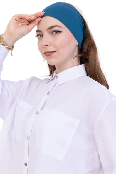 Kadın Tesettür Bandana Penye Kaymaz Hazır Şal Eşarp Altı Bone Rahat Kullanım  Turkuaz ürün görseli 1