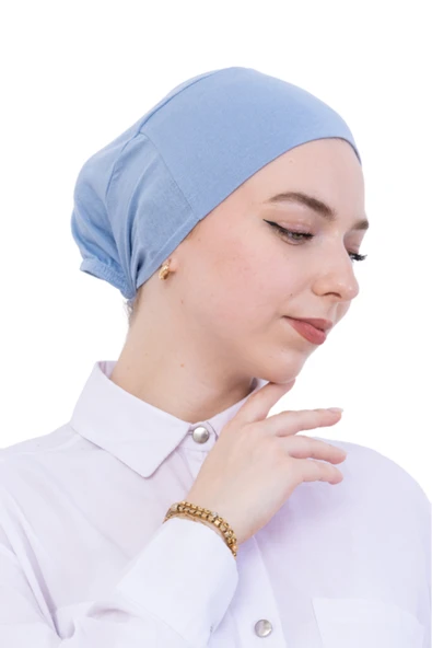 Pratik Bone Pamuklu Tesettür İç Bone, Başörtüsü İçin Hazır Viskon Şapka, Namaz Günlük Kullanım İçin  Mavi Standart ürün görseli 1