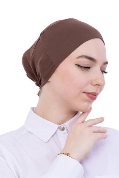 Pratik Bone Pamuklu Tesettür İç Bone, Başörtüsü İçin Hazır Viskon Şapka, Namaz Günlük Kullanım İçin  Kahverengi Standart ürün görseli 1