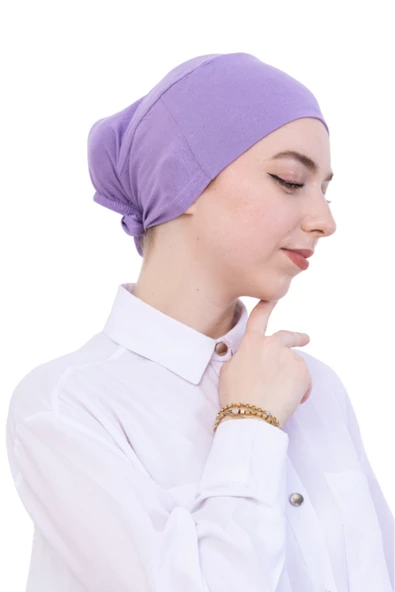Pratik Bone Pamuklu Tesettür İç Bone, Başörtüsü İçin Hazır Viskon Şapka, Namaz Günlük Kullanım İçin  Lila Standart ürün görseli 1