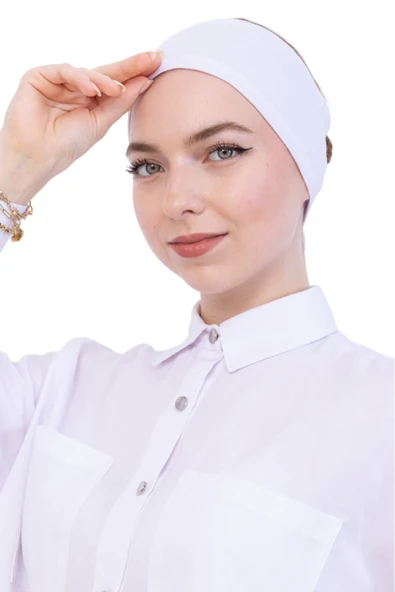Kadın Tesettür Bandana Penye Kaymaz Hazır Şal Eşarp Altı Bone Rahat Kullanım  Beyaz ürün görseli 1
