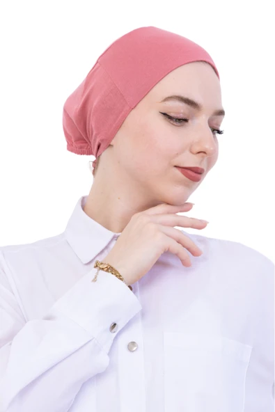 Pratik Bone Pamuklu Tesettür İç Bone, Başörtüsü İçin Hazır Viskon Şapka, Namaz Günlük Kullanım İçin  Gül Kurusu Standart ürün görseli 1