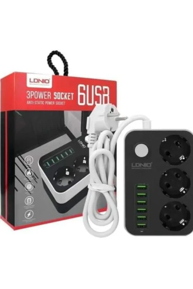 BOL ÇEŞİT BURADA LDNIO SE3631 3lü Priz 6 Usb Coğaltici Akim Korumali Priz ürün görseli 1