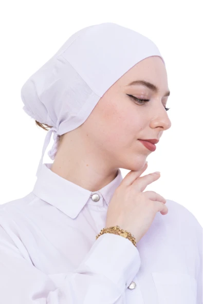 Pratik Bone Pamuklu Tesettür İç Bone, Başörtüsü İçin Hazır Viskon Şapka, Namaz Günlük Kullanım İçin  Beyaz Standart ürün görseli 1
