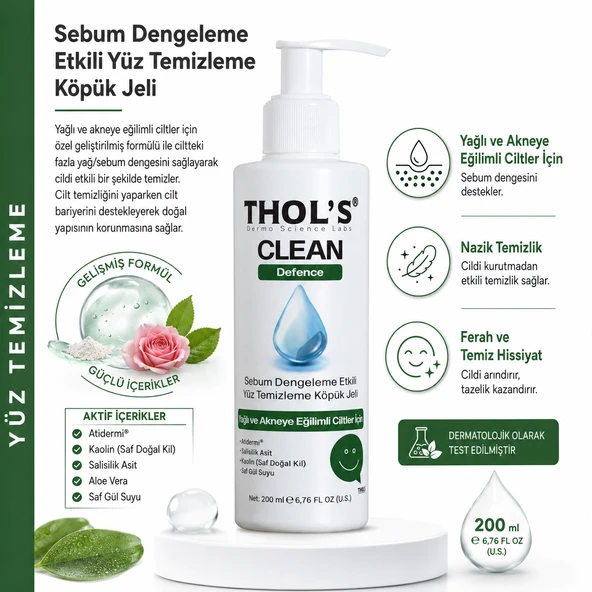Thols TB4 Sivilce Karşıtı ve Sebum Dengeleyici Yüz Temizleme Jeli - Salisilik Asit & Kaolin Kil 200 ml ürün görseli 1