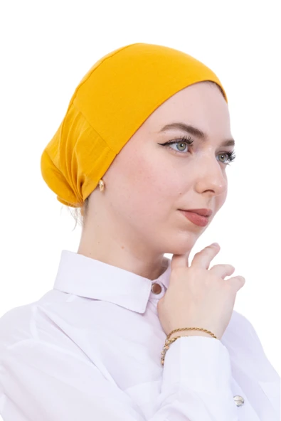Pratik Bone Pamuklu Tesettür İç Bone, Başörtüsü İçin Hazır Viskon Şapka, Namaz Günlük Kullanım İçin  Sarı Standart ürün görseli 1