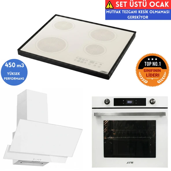 AFM Tech ARGEA Setüstü Beyaz Vitro Elektrikli Ankastre Set (FM7701 +FC-07+ FM3301W ) ürün görseli 1