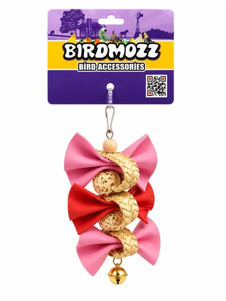 Birdmozz Premium Hasır Örgülü Fiyonklu Kuş Oyuncağı ürün görseli 1