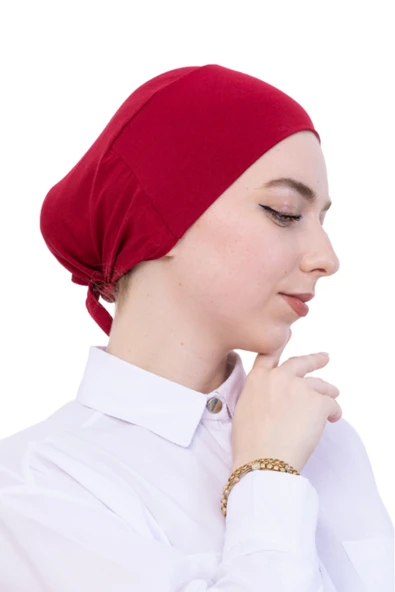 Pratik Bone Pamuklu Tesettür İç Bone, Başörtüsü İçin Hazır Viskon Şapka, Namaz Günlük Kullanım İçin  Kırmızı Standart ürün görseli 1