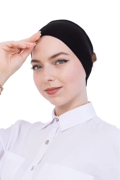 Kadın Tesettür Bandana Penye Kaymaz Hazır Şal Eşarp Altı Bone Rahat Kullanım  Siyah ürün görseli 1