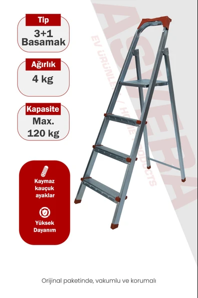 Asvera 3+1 (4 Basamaklı) Ev Tipi Pratik Profil Merdiven - Katlanabilir Sağlam Çelik Merdiven ürün görseli 1