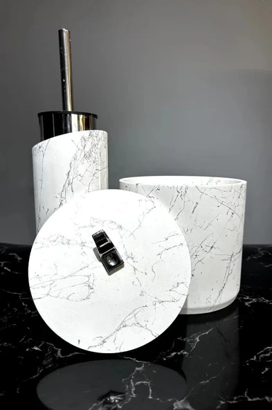 Betonmall 4 parça Gümüş Spreyli Beton Banyo Seti Tuvalet Fırçası Çöp Kovası 4 Lt ürün görseli 1
