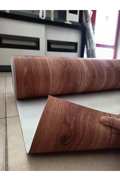 KADİRTARIM PVC PARKE DESENLİ YER MUŞAMBASI 1 X 4 METRE KAHVE RENGİ KEÇELİ POPFLEKS MİNEFLÖ ürün görseli 1